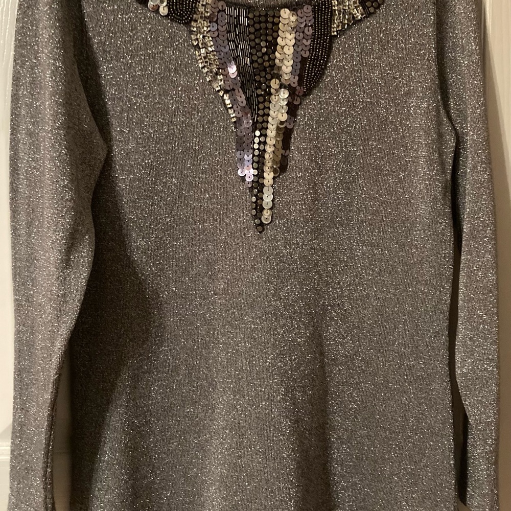 Gorgeous Fancy Party Silver Sparkling Holiday Glitter Top Size M Festive